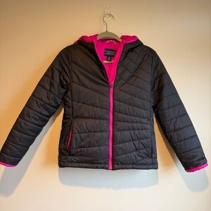 Lands' End Kids Puffer Jacket - Med 10/12 Black & Hot Pink Warm Light Weight